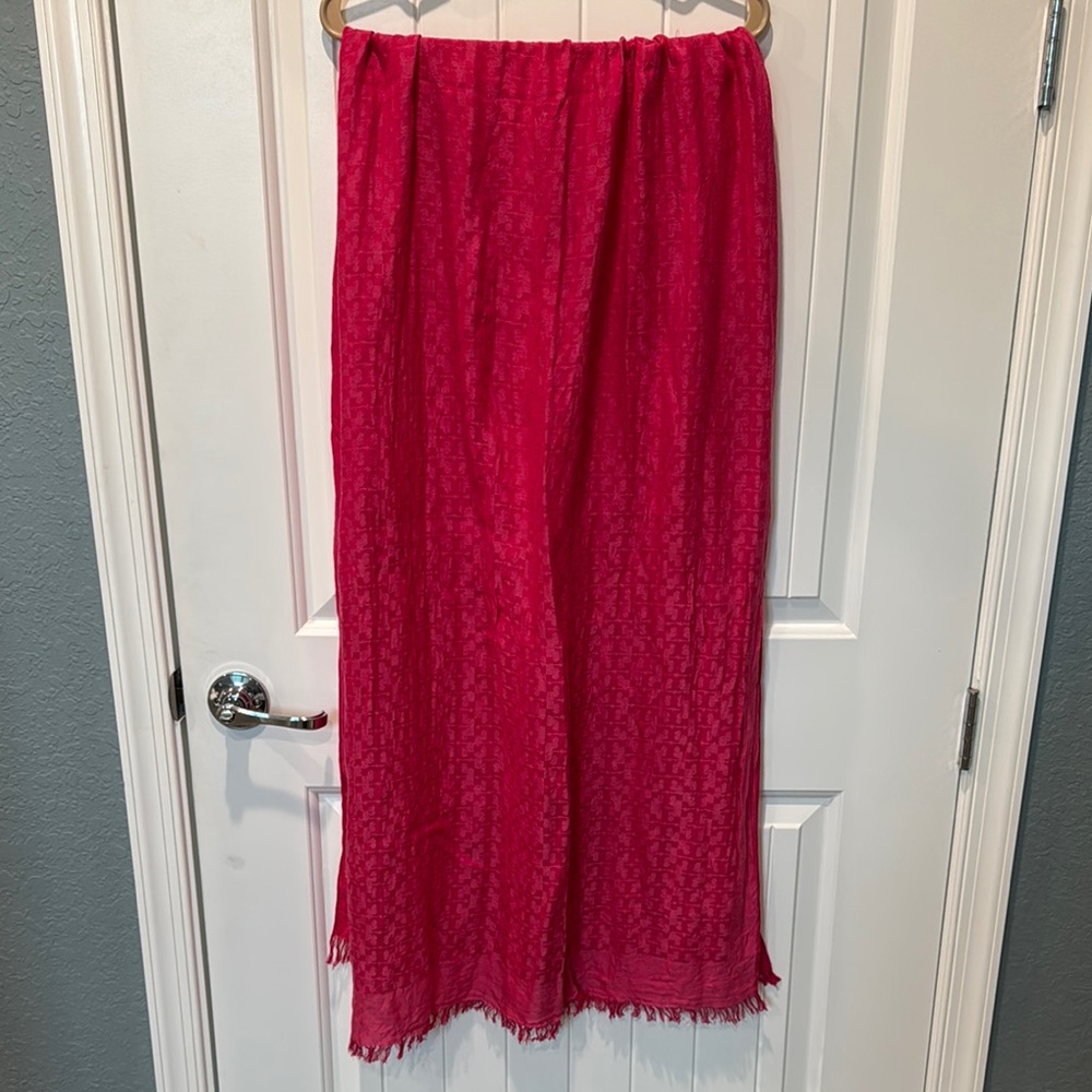 Tory Burch Vibrant Pink Logo Scarf/Wrap